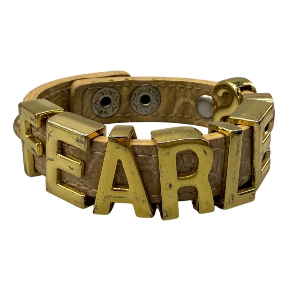BCBGeneration Leather Fearless Slide Charms Snap Cuff Bangle Bracelet